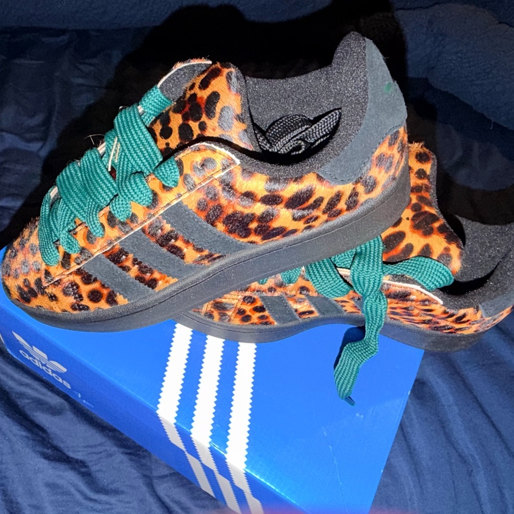adidas Leopard Print Sneakers with Teal Laces